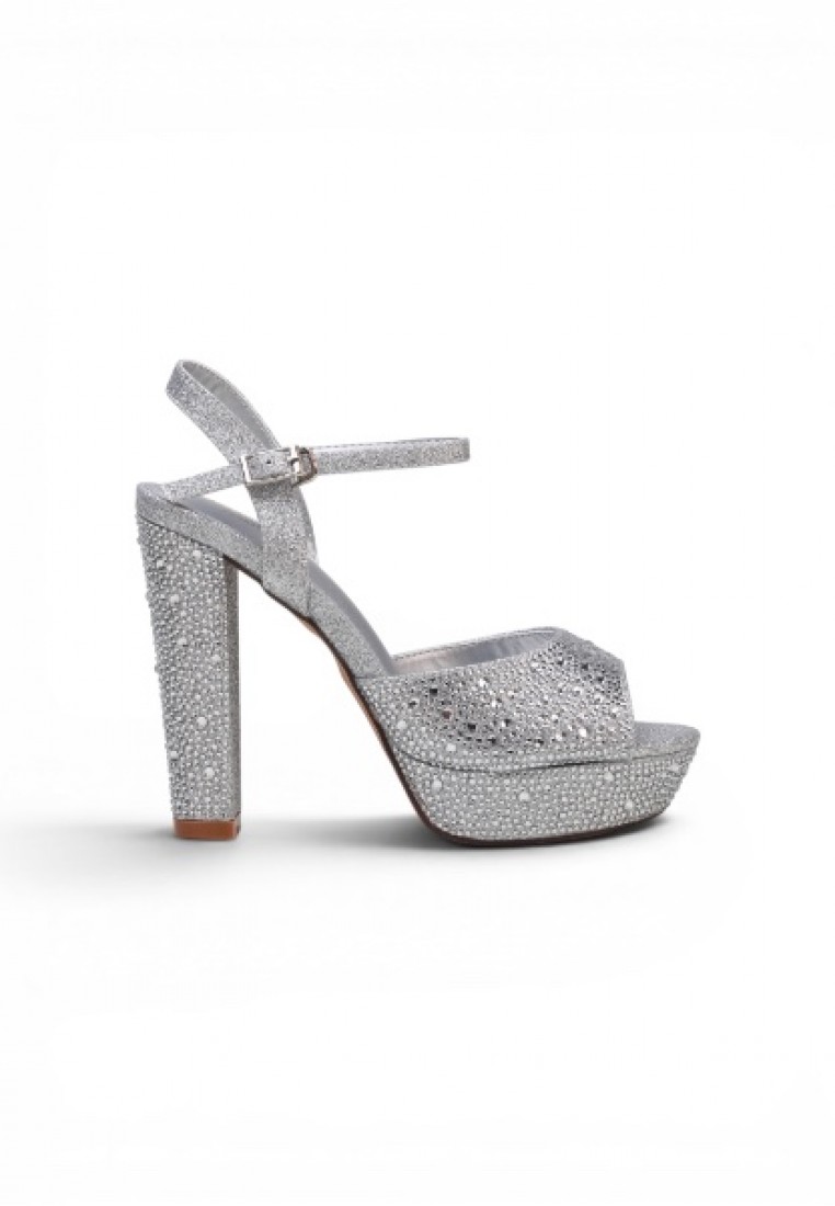 20101 Women Evening Platforms Slingback High Heels in Silver